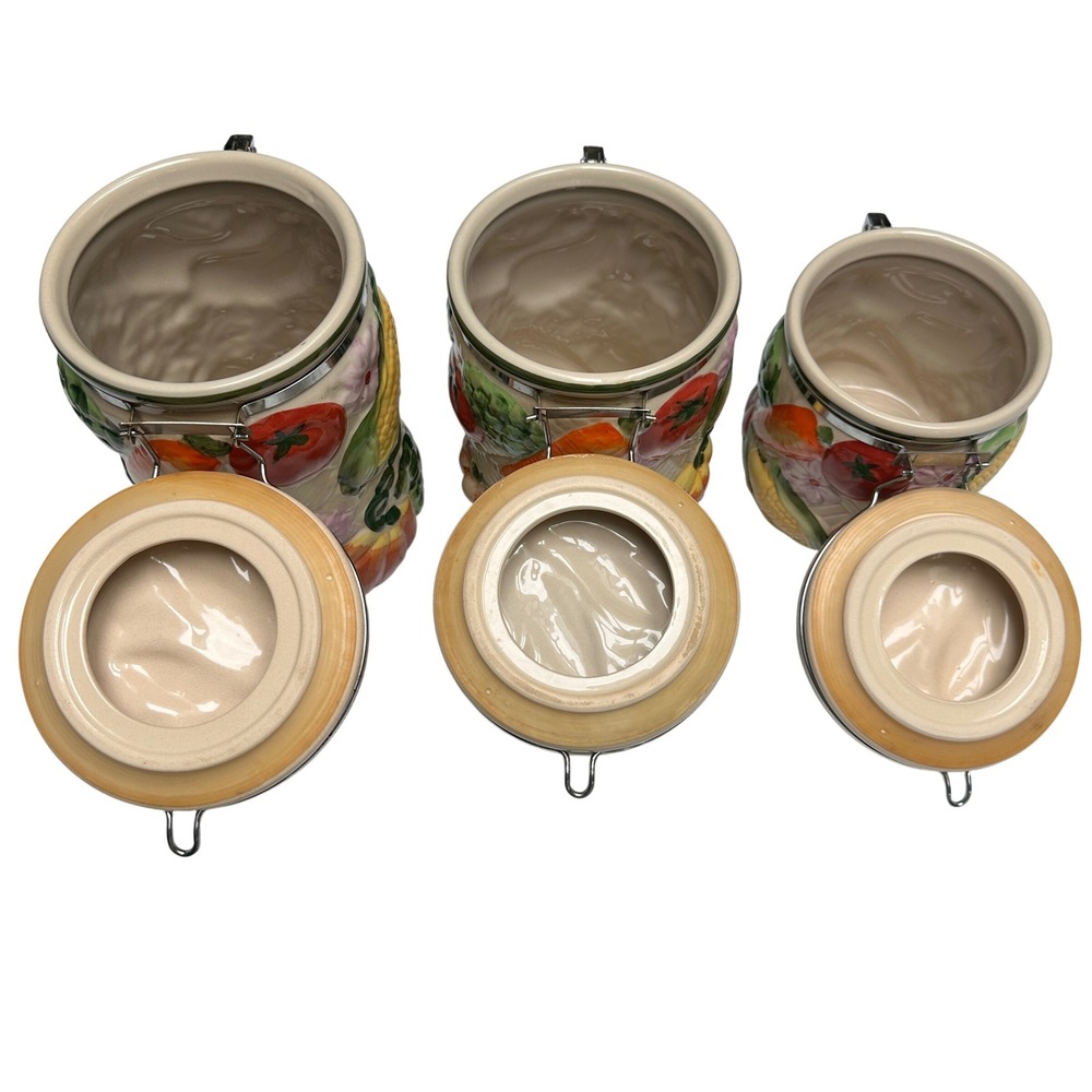 Vintage Gourmet Home Accents Ceramic Canister 3 pc Set Sculpted Fruit Colorful - Picture 13 of 16